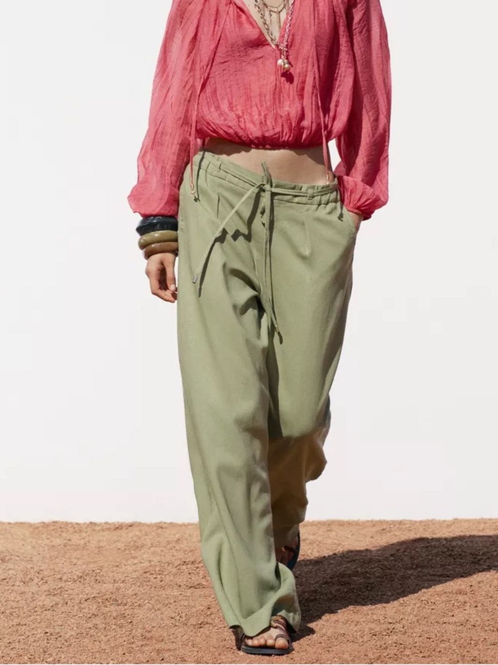 Zara olive green linen blend pants